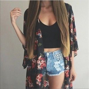 🌸Black Floral Kimono